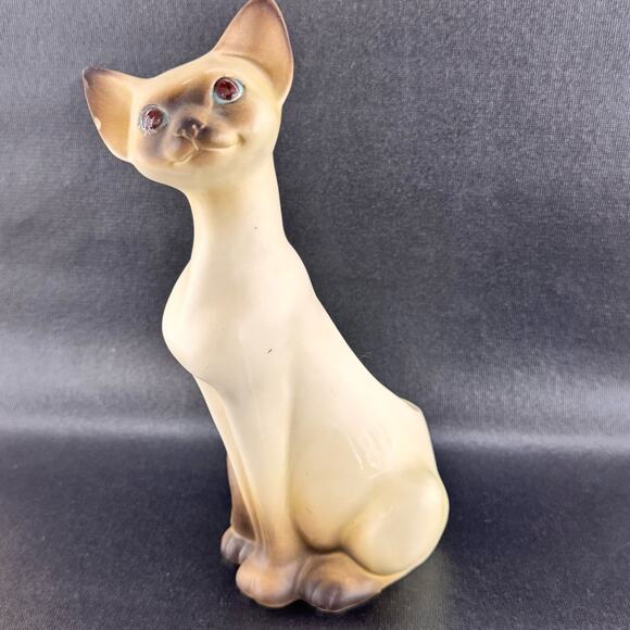 Vintage Porcelain Siamese Sitting Cat Planter 10" Tall Made in Japan - Picture 1 of 9